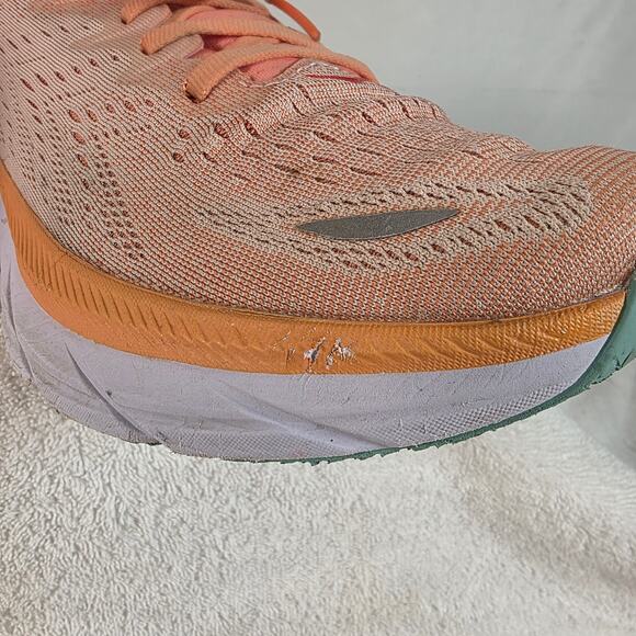 Hoka One One Clifton 8 Orange & Cream Lace-up Women's Running Shoes Size 10B - Picture 7 of 15